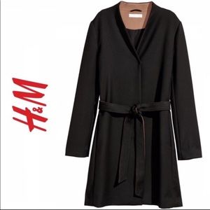 H&M Two Tone - Black Tan Belted Button Down Coat - 8